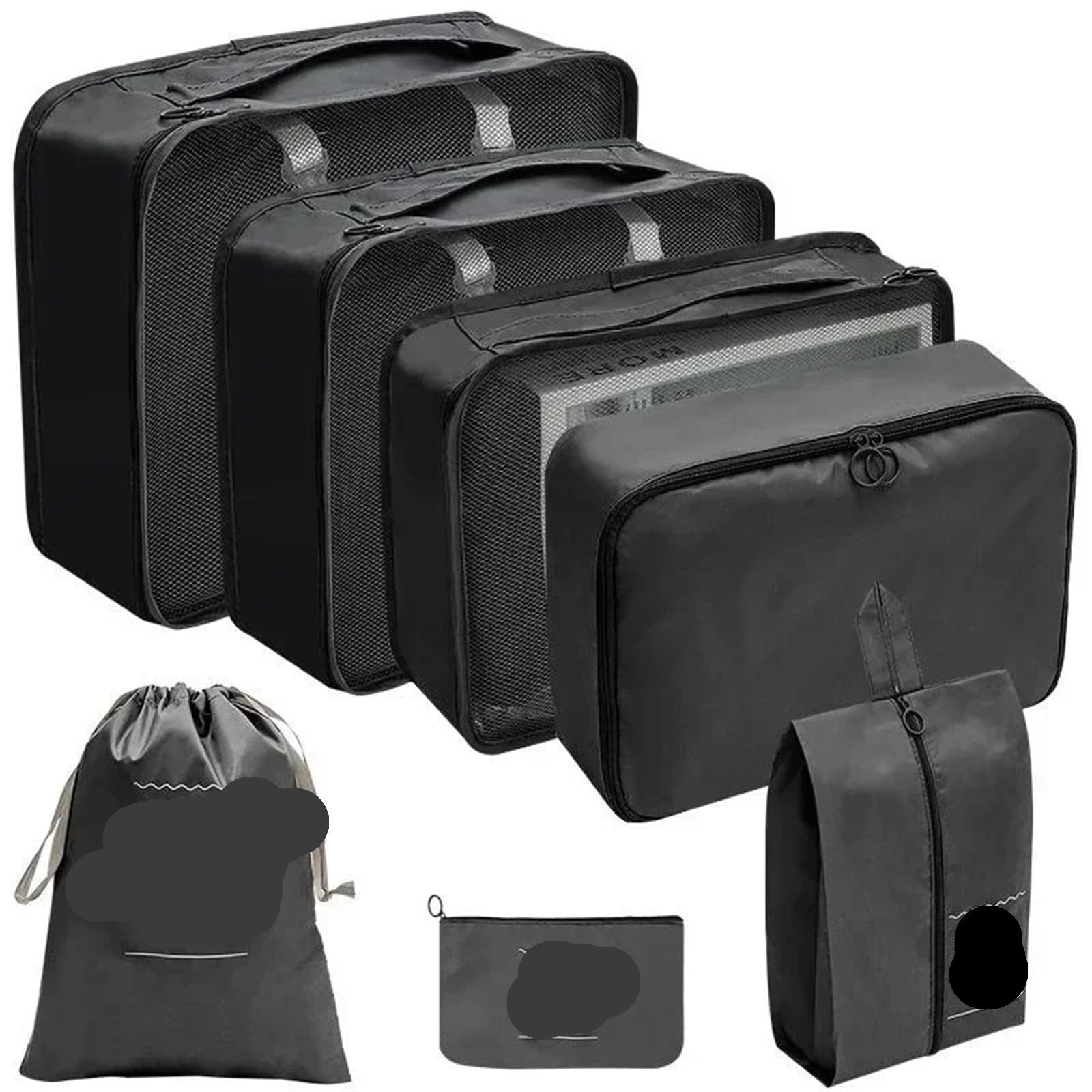 Organizer da viaggio per accessori da viaggio Set di organizer da viaggio, borse portaoggetti, cubi imballaggio for valigie, custodie portatili, vestiti e scarpe, pieghevoli(Black)