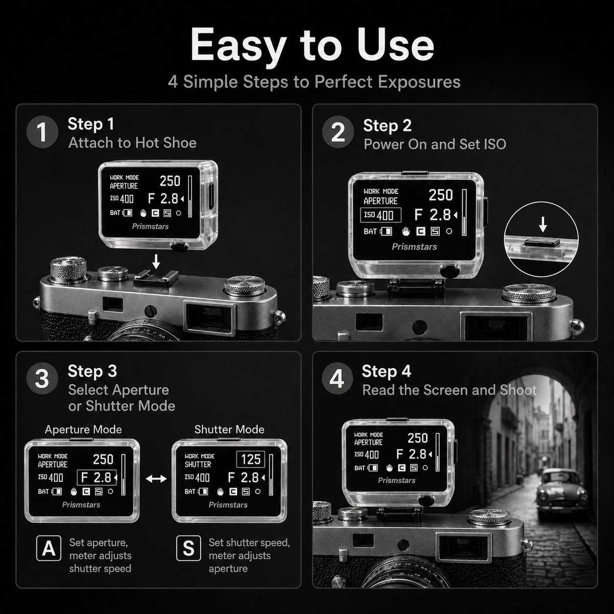 TsoLay Esposimetro per Fotocamera a Pellicola, Esposimetro Hot Shoe con Display a Schermo Intero, Angolo 30°, ISO, Apertura e velocità Regolabili, Lungo Standby, per Principianti e Fotografi