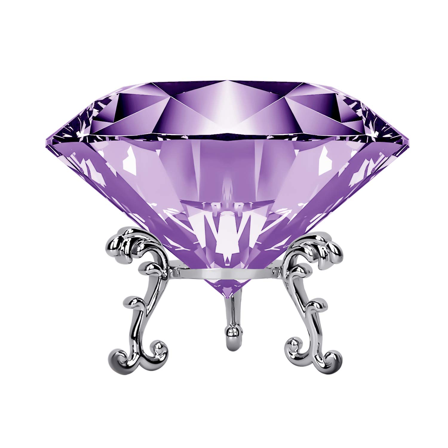 Large Crystal Diamond Paperweight with Stand Jewels Wedding Decorations Centerpieces Home Decor 3.15 inch (Purple)