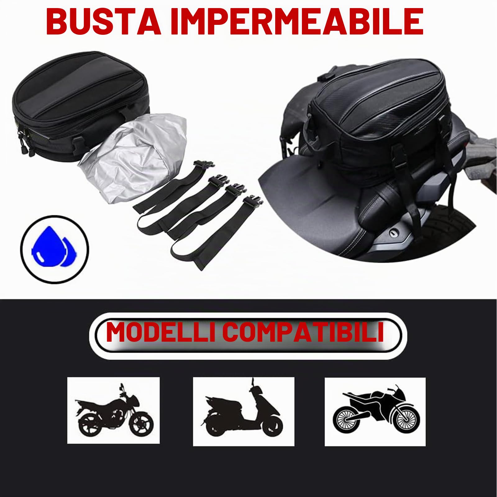 Borsa Moto Posteriore Multifunzione in Pelle Ecologica Poliuretano