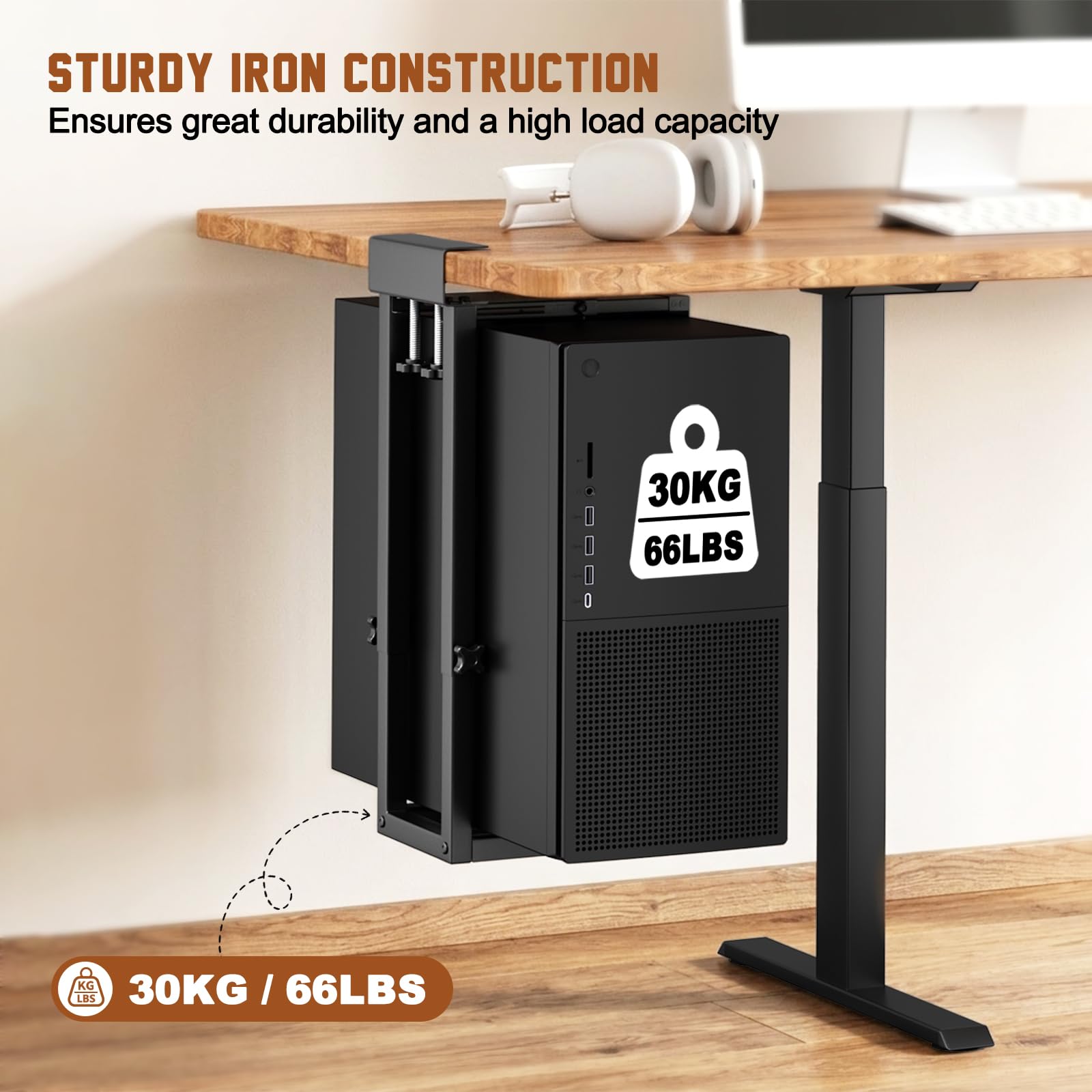 Soporte Torre PC Altura Ajustable, Soporte CPU Sin Agujeros con Almohadillas Protectoras, Soporte Computadora para Oficina en Casa