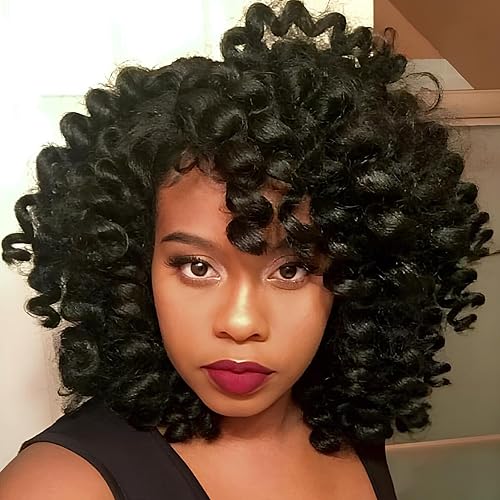 Miniatura 4 de 3 paquetes de cabello de ganchillo jamaicano con rebote, 2 trenzas de ganchillo rizadas, varita rizada, de 8 pulgadas, extensiones de cabello