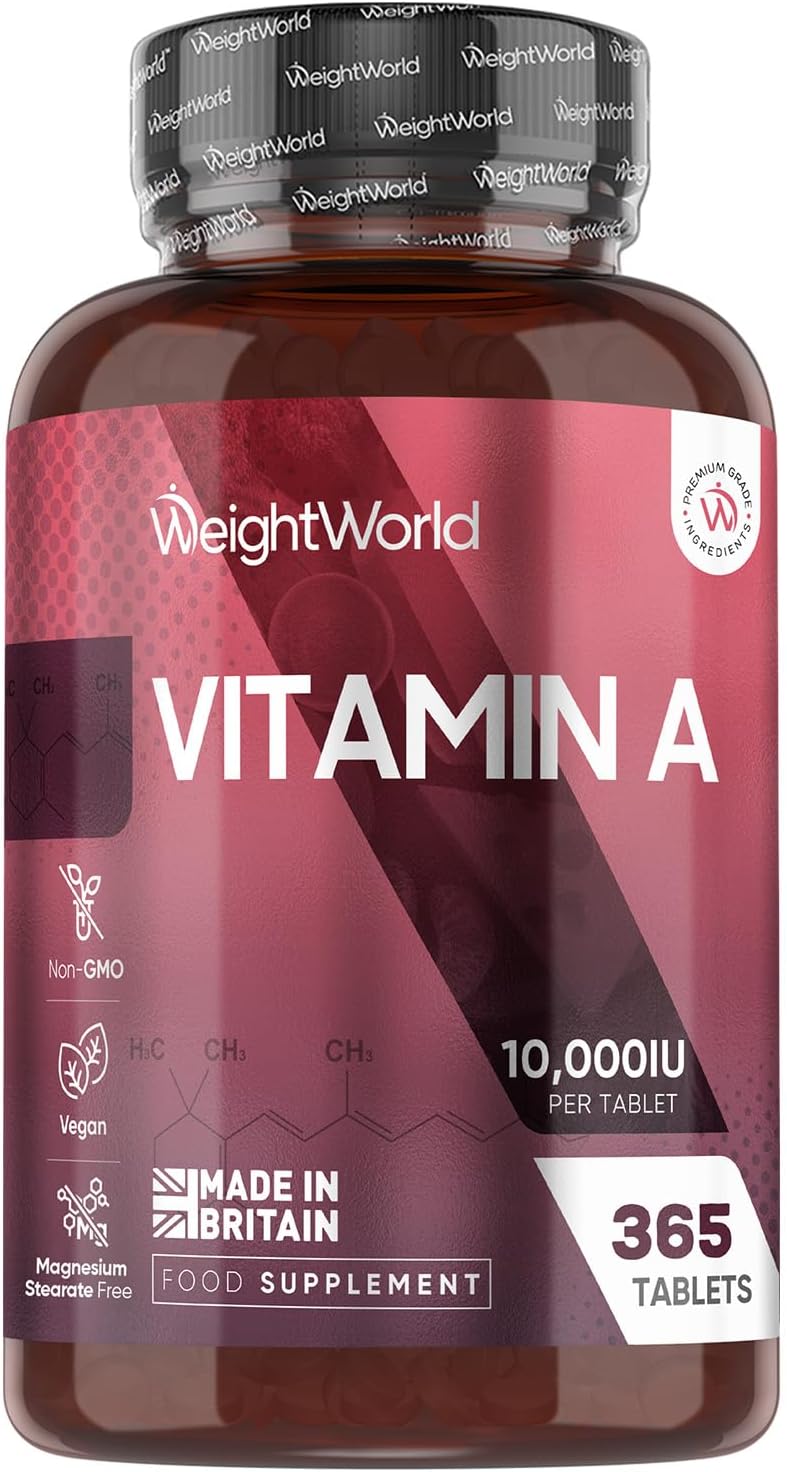 Vitamin A Tablets 10,000IU - 365 Tablets (1 Year Supply) - VIT A as Retinyl Acetate - Easy to Swallow, Non-GMO & Vegan-Friendly - Vitamin A Supplement for Men & Women - Made in the UK