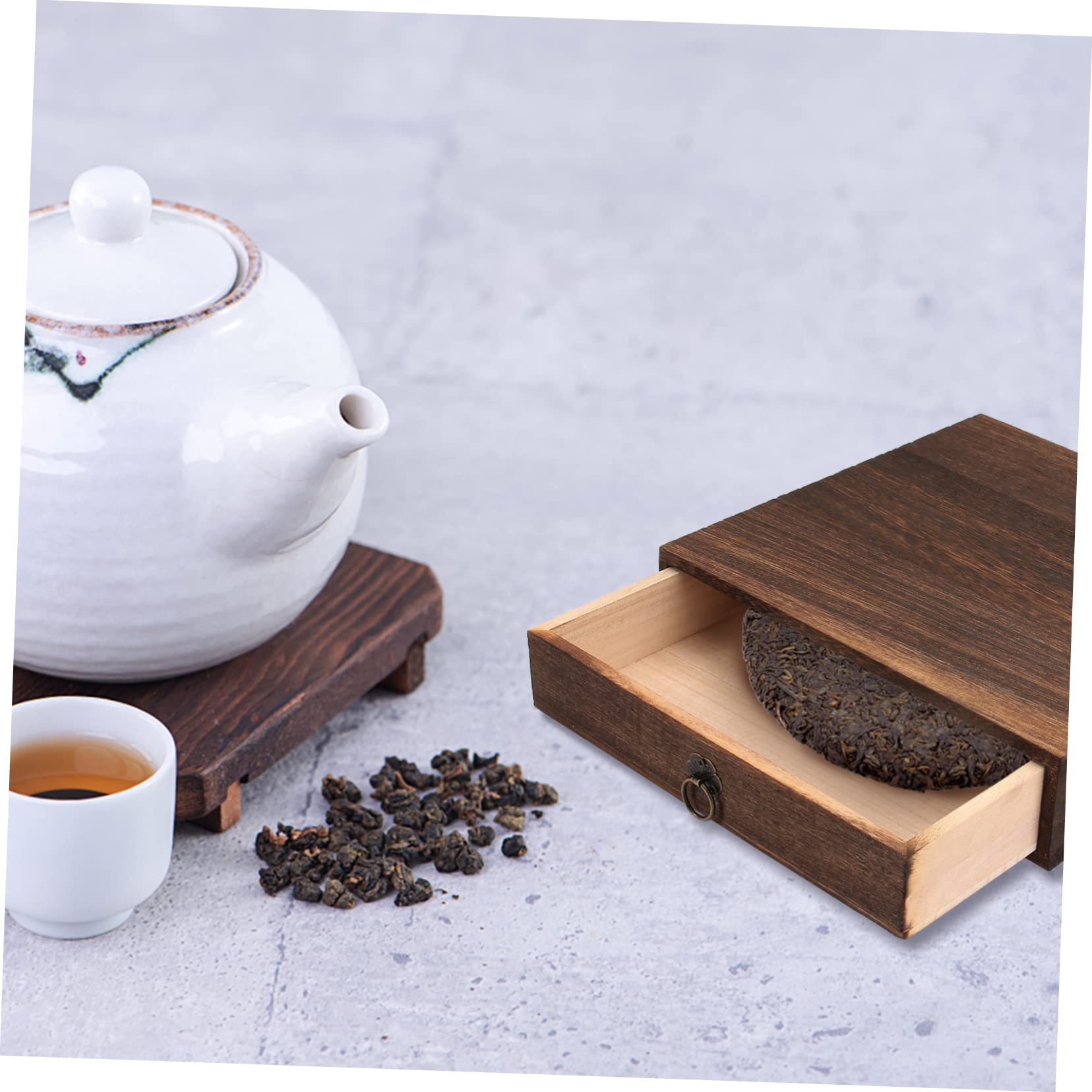 SHOWERORO Caja para Guardar Pasteles de Té Vintage de Madera Marrón