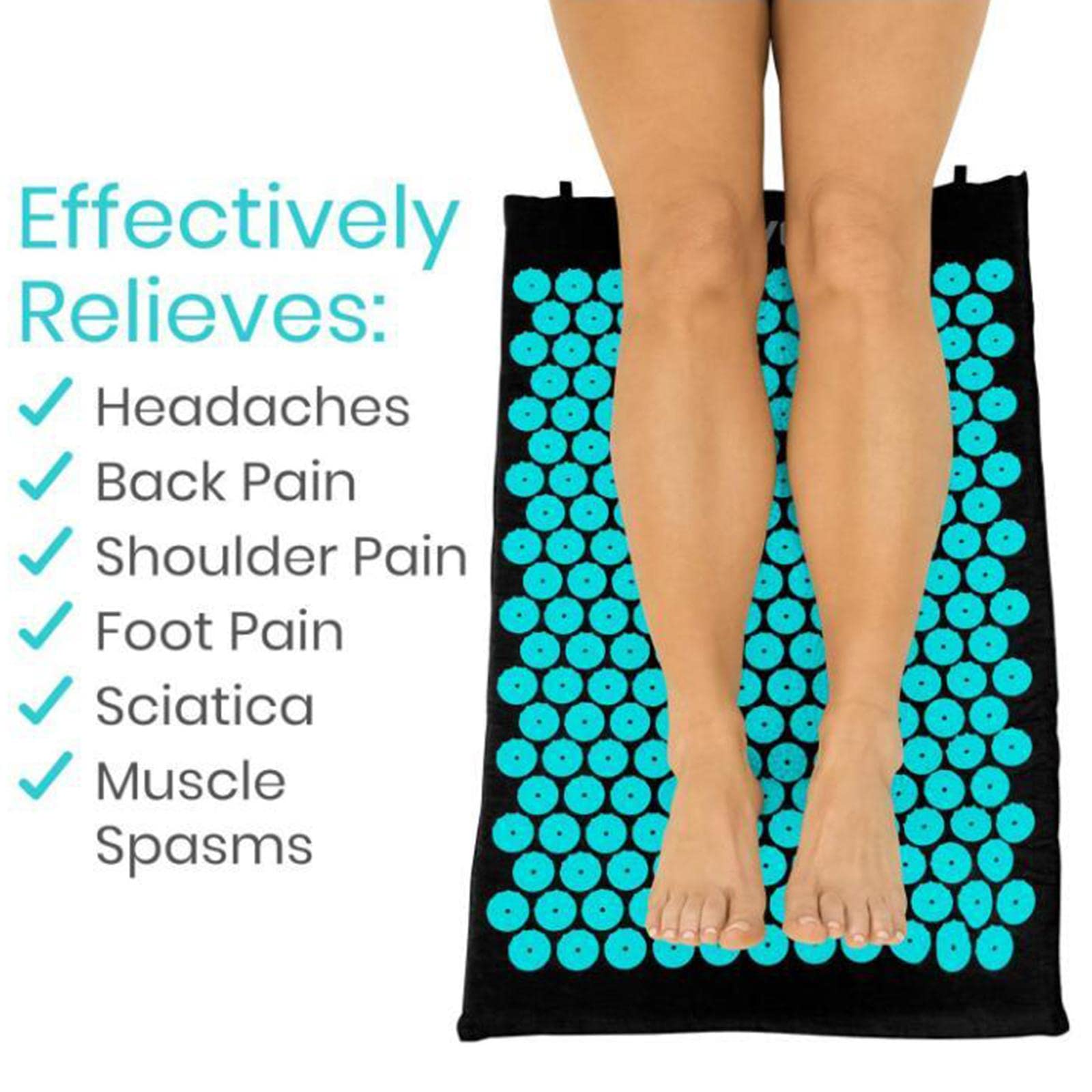 Set Acupresión Esterilla Almohada Masaje Relajación Descompresión Alivio Dolor Cervical Lumbar Material Algodón y Fácil Uso Portátil Adecuado, Negro