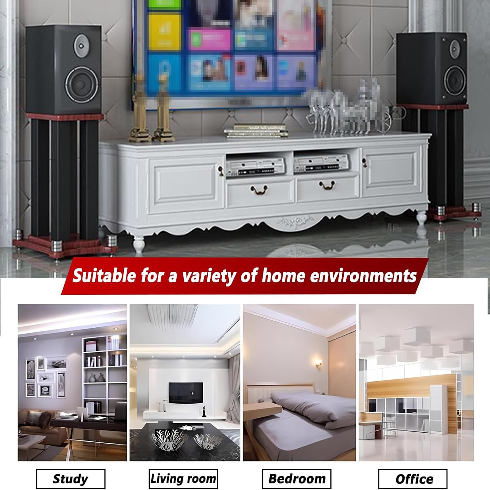 Coppia di Supporti da Pavimento per Diffusori, Robusti Universali in Acciaio MDF per Sistemi Home Cinema Audio Surround,A,25 * 30 * 80cm