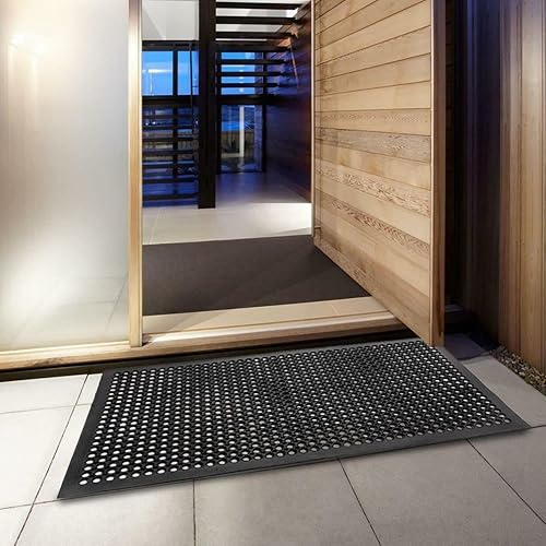 Miniatura 6 de Alfombrilla de piso resistente antifatiga para barra de cocina, drenaje de goma, color negro, 36 x 60 pulgadas