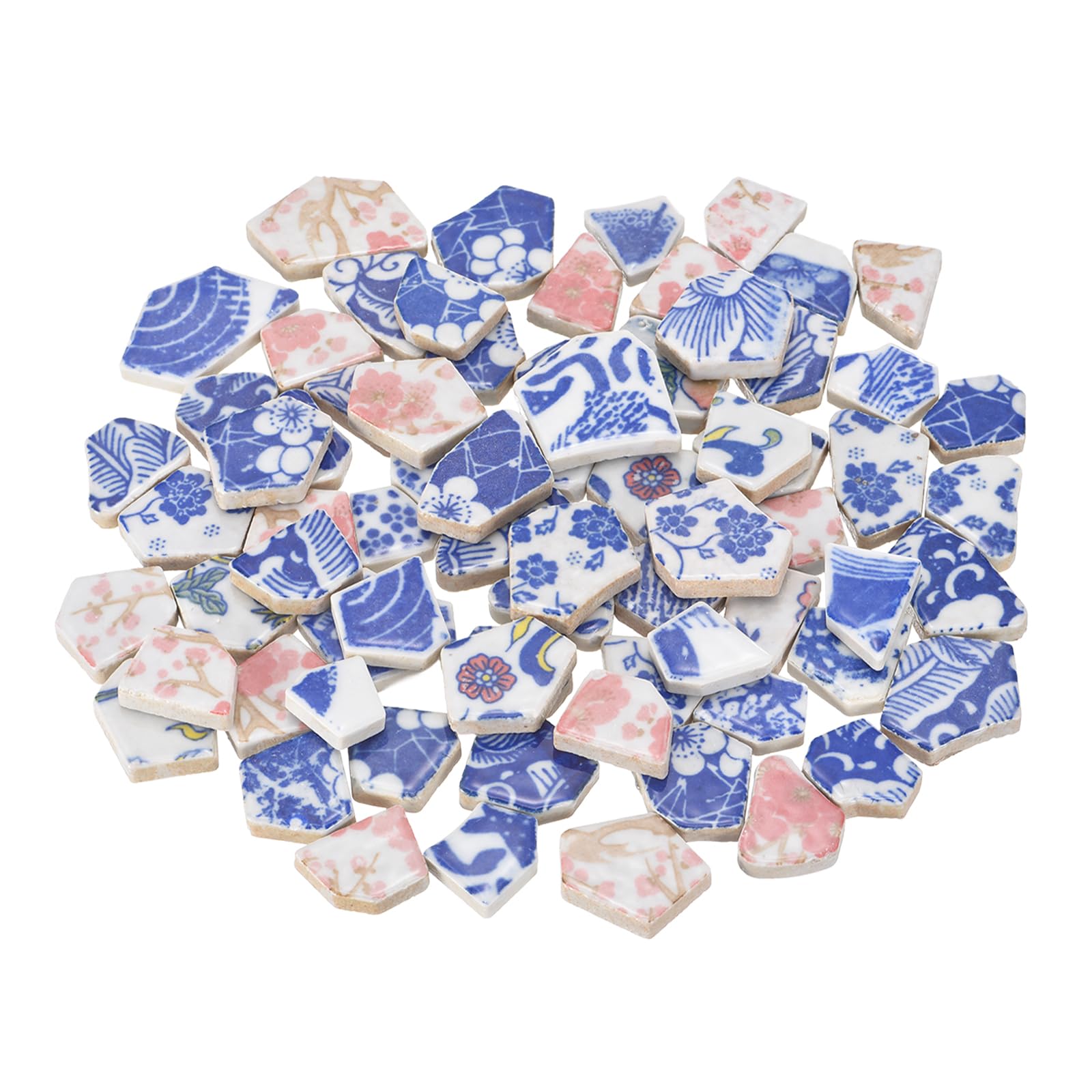 sourcing map Irregular Ceramic Mosaic Tiles, 500g/1.1lb Broken Porcelain Mosaic Tiles Bulk Irregular Glazed for DIY Art Craft Making Home Decor, Blue/Pink Multi