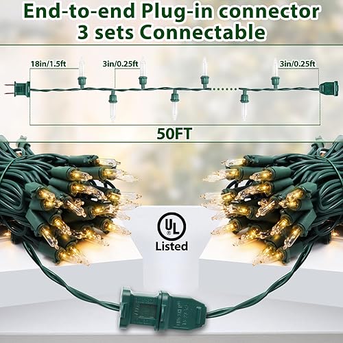 Miniatura 2 de Luces de Navidad transparentes de 50 pies, 200 bombillas incandescentes, mini luces blancas cálidas con cable verde para árbol de Navidad,