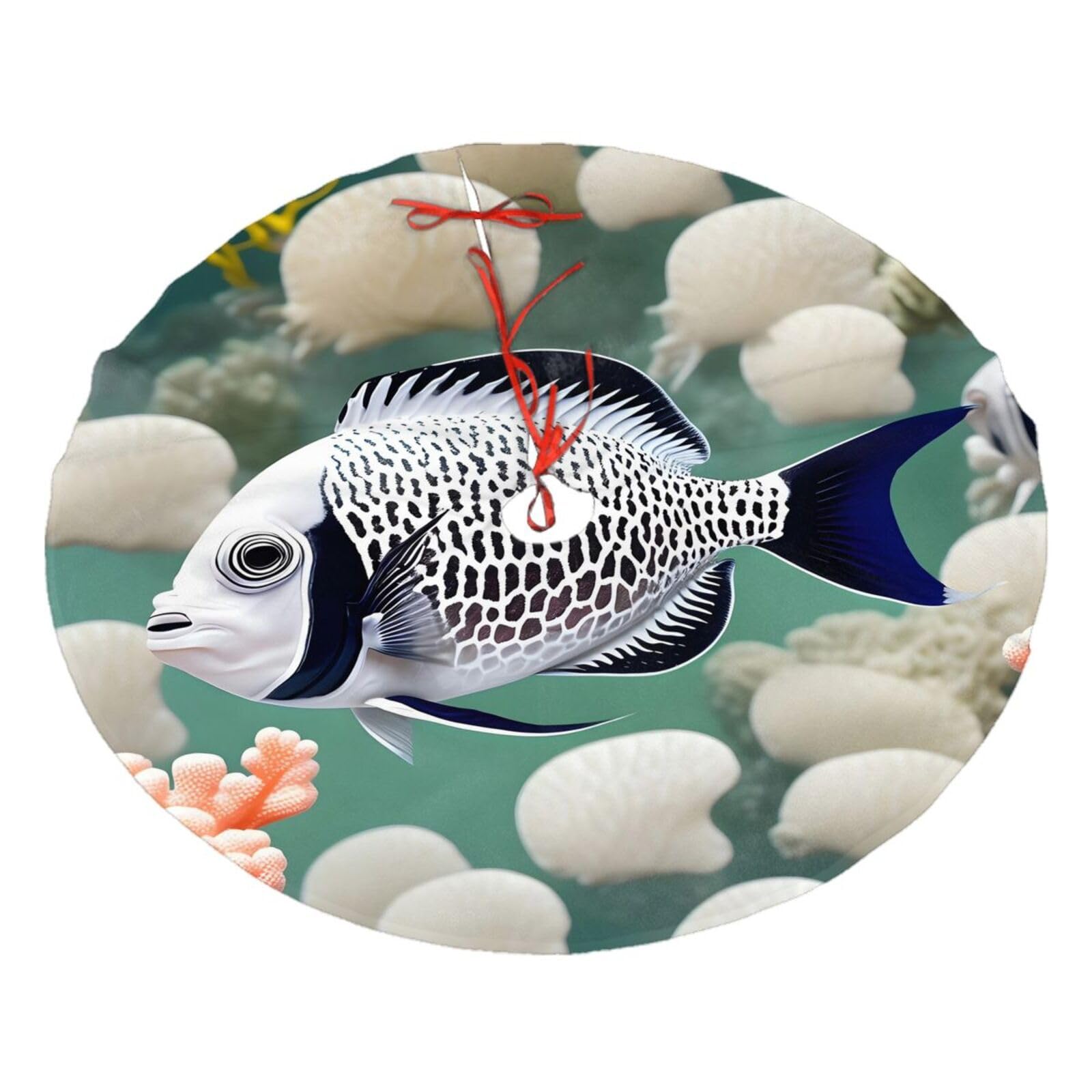 White Tropical Fish Printed Christmas Tree Skirt Christmas Plush Tree Skirt 36 inches (about91 cm) ChristmasIndoor and Outdoor