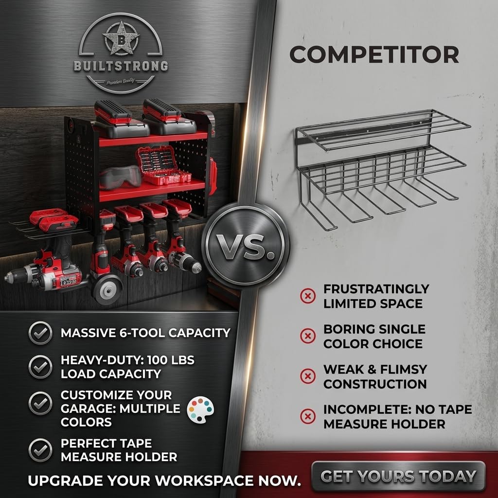 Power Tool Organizer na 6, uchwyt na wiertarkę, uchwyt ścienny, 3-poziomowy, wytrzymały, metalowy stojak do przechowywania narzędzi ręcznych, stojaki na narzędzia, uchwyt na wiertarki, 2 boki deski