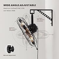 Vista 4 de CROSSIO Ventilador de montaje en pared de 21 pulgadas, ventilador de pared de 6 velocidades con control remoto, ventiladores de techo con cable