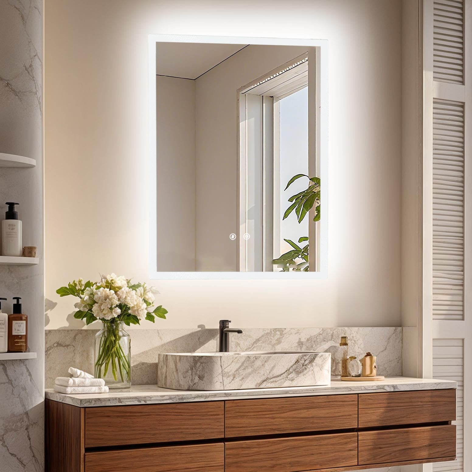 LUVODI LED Bathroom Mirror: 60x80cm Wall Illuminated Dimmable Mirrors with 3 Colour Lighting Modes, Anti-fog, Memory Function,Horizontal/Vertical โ image 1