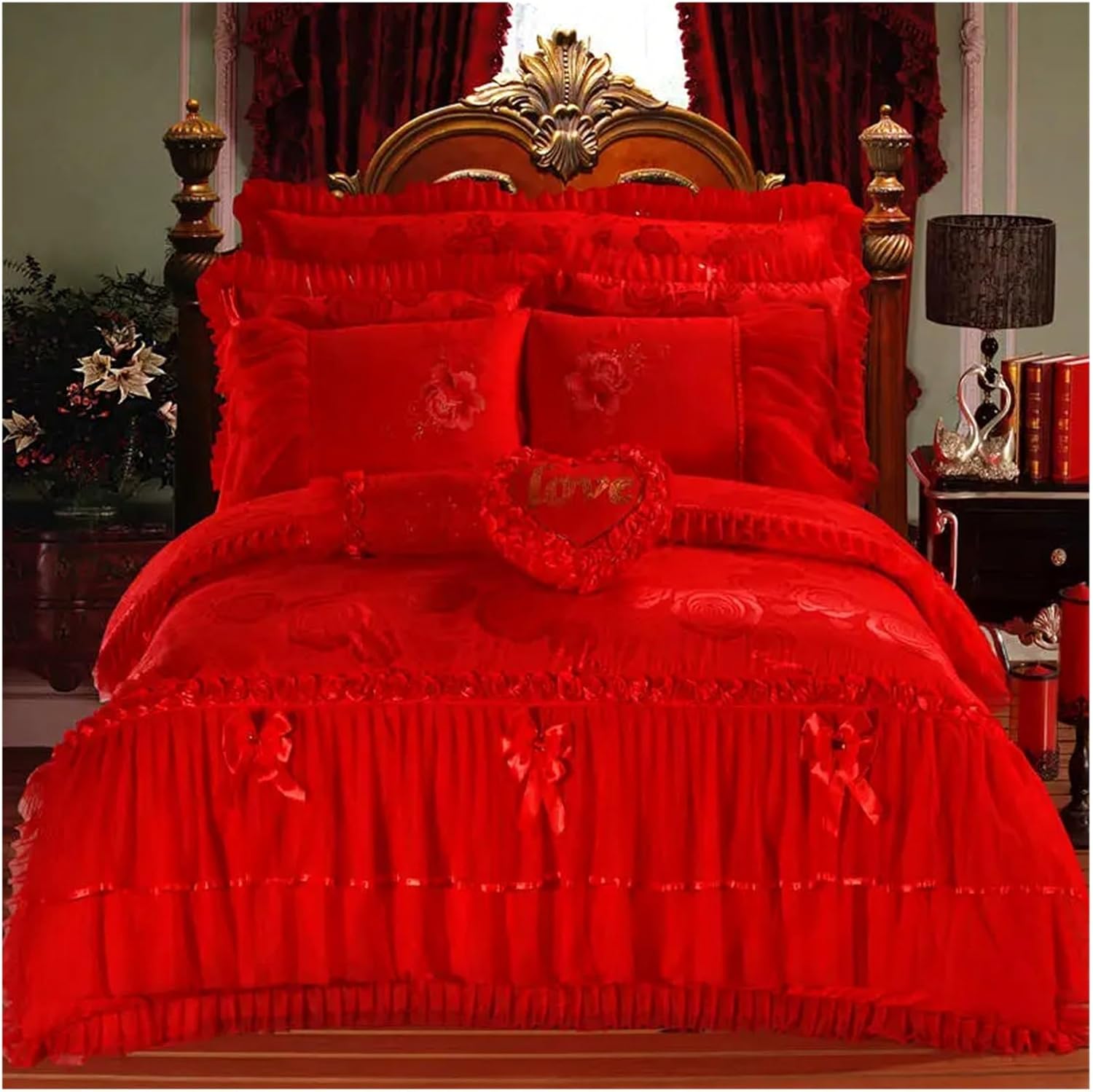 Bed, Red Pink Lace Princess Bedding Set 468pcs Egypt Ubuy