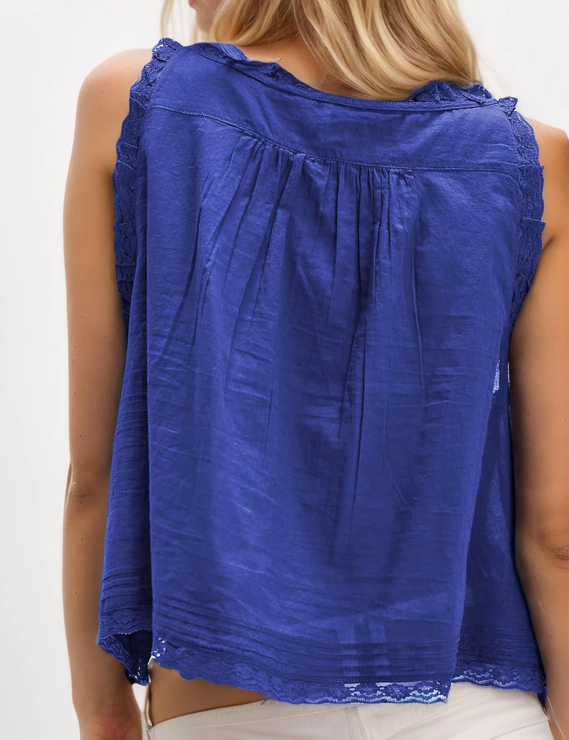 Women Summer Boho Lace Tie Front Tank Beach Vacation Top Button Down Sleeveless Cardigan Crop Y2k Tops Clothes 2026 - Image 3