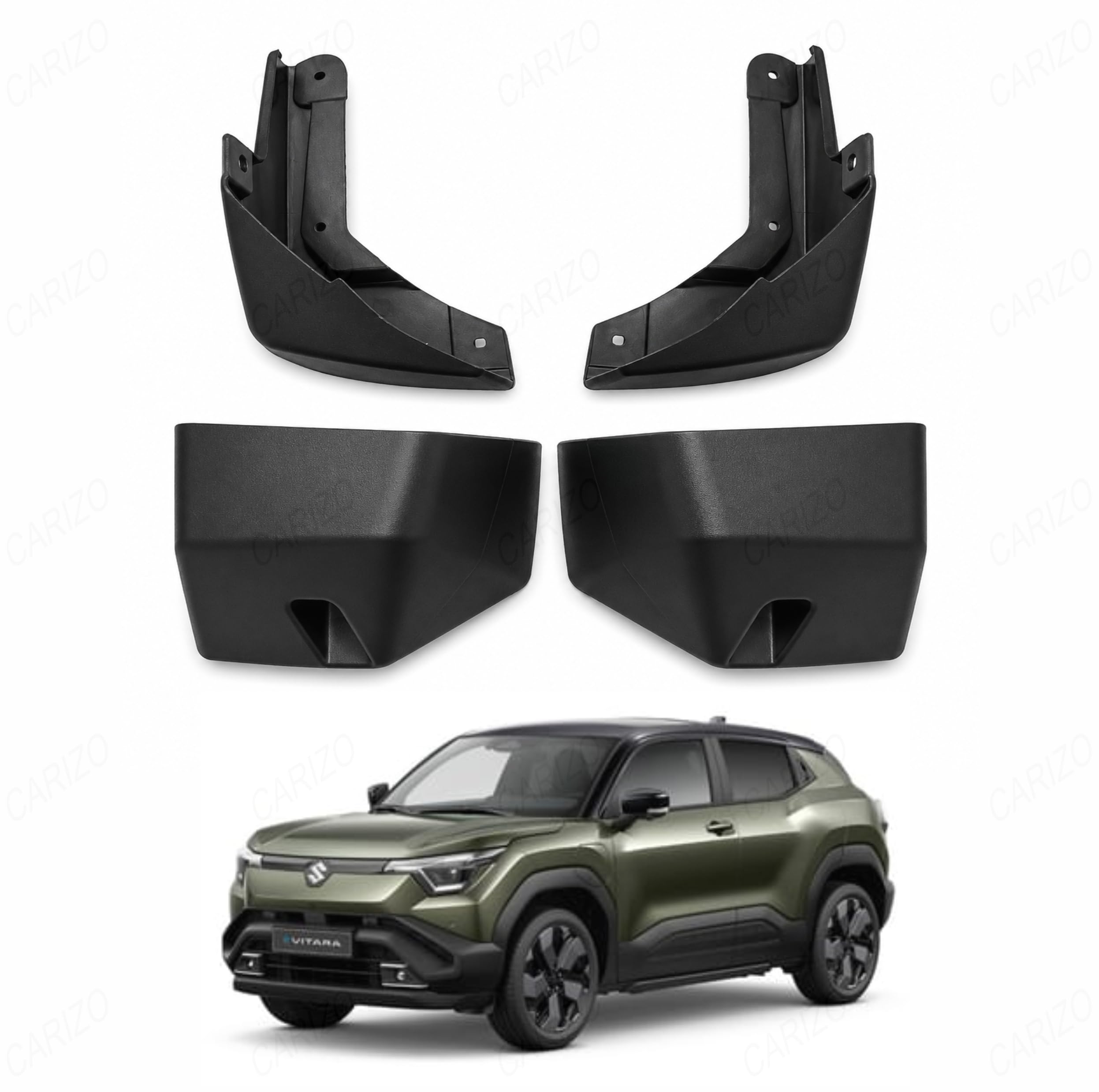 CARIZO Car Heavy Duty Cup Type Splash Mud Guards | OE Type Front and Rear Mud Flaps | Pack of 4 | Compatible with Marurti Suzuki e Vitara 2026-image-6