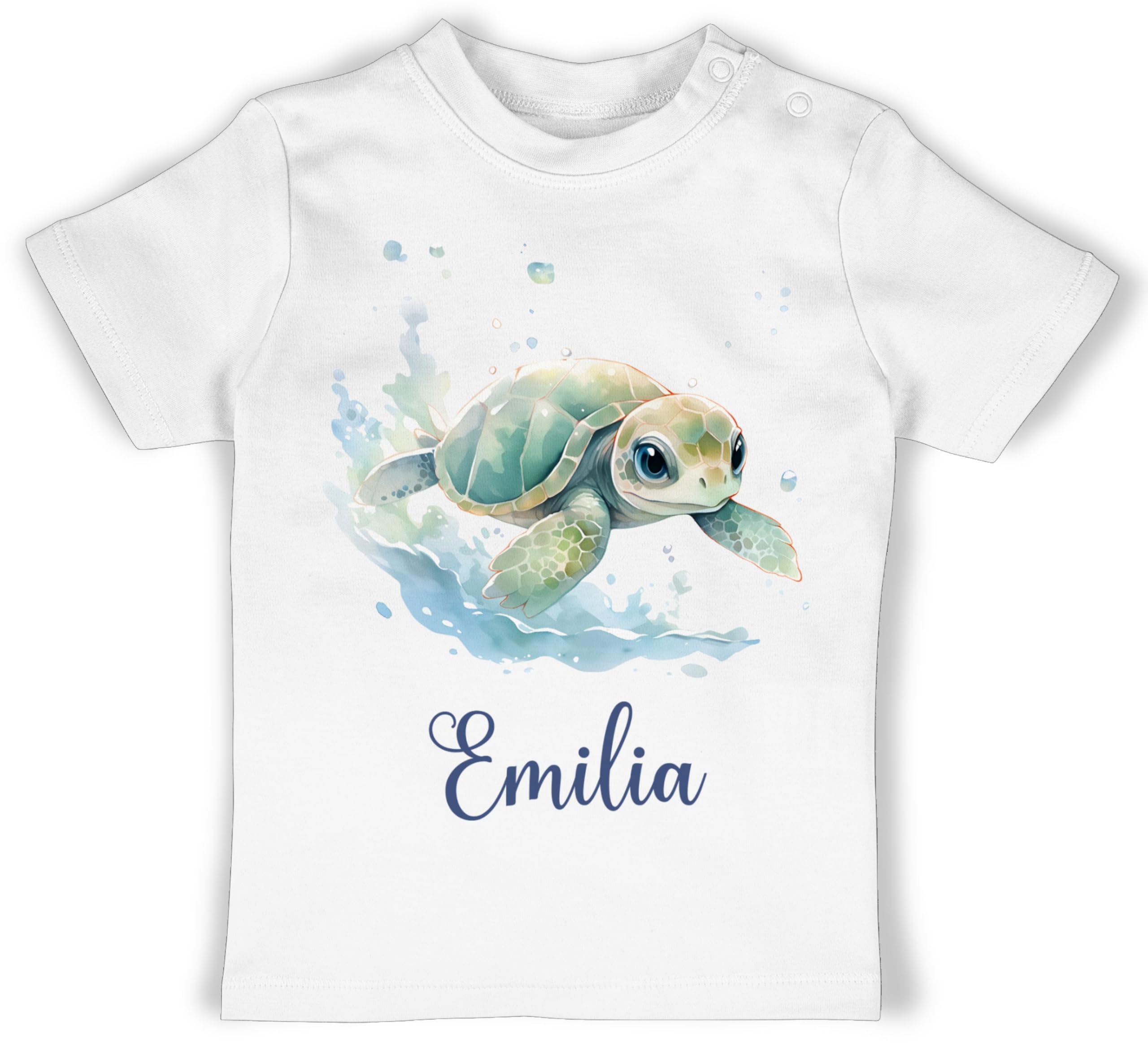 Geschenk mit Namen personalisiert by Shirtracer - Baby T-Shirt Mädchen Jungen - Schildkröte mit Name personalisiert I Zootiere I Panzertier