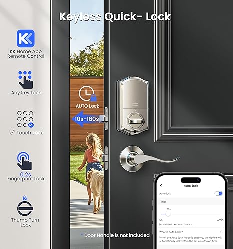 Miniatura 8 de Veise VE017G Cerradura de puerta de entrada sin llave Wi-Fi con huella digital, control remoto de aplicación, cerraduras inteligentes para puerta