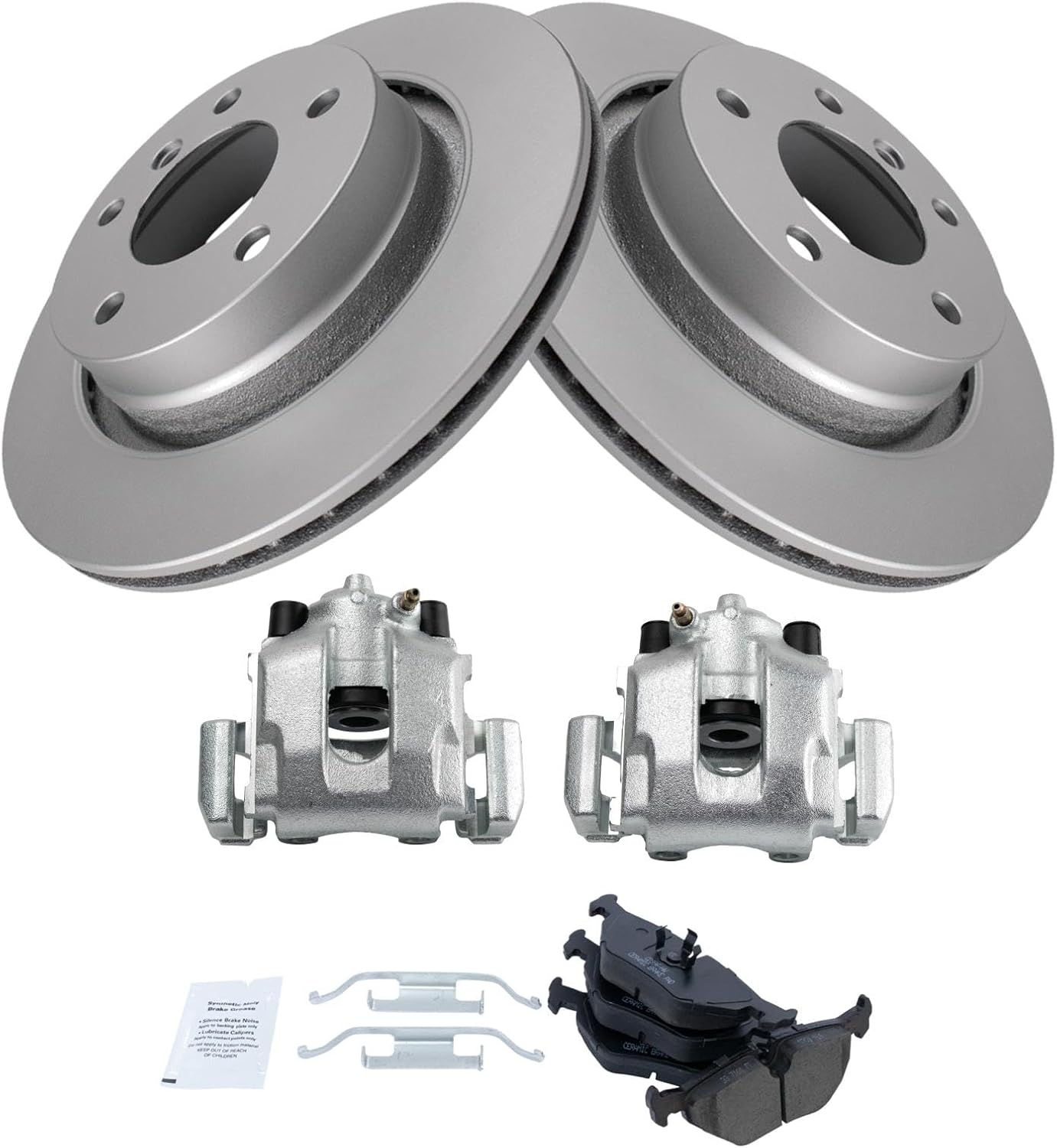 TRQ Rear Brake Pad & Rotor Kit Ceramic Premium G-Coated Compatible with 2000 BMW 323Ci 323i 1999-2000 328i