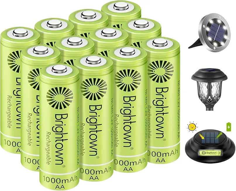 Brightown 12-Pack Rechargeable AA Batteries - 1000mAh 1.2V NiMH High Capacity Batteries - Ideal for ...