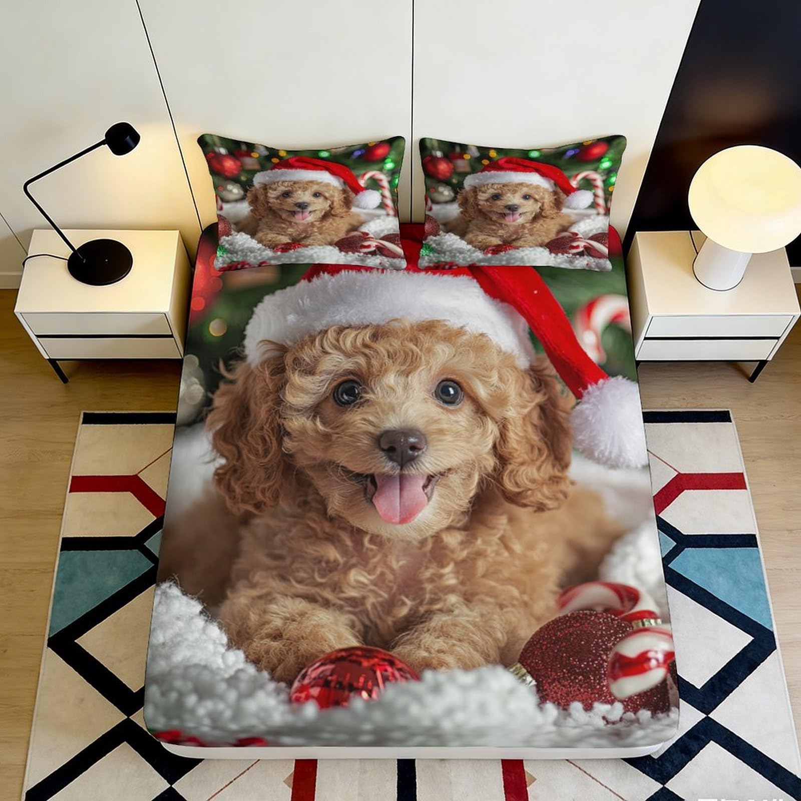 Pnayamiorkfel Style-1 3D Printed Christmas Puppy Fitted Sheet Microfiber Soft Non Slip Festive Dog Bed Cover For Bedroom Guest Room Decor 90X200x25cm