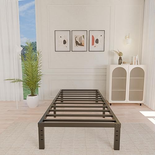 Miniatura 14 de ALDRICH Marco de cama gemelar de metal de 14 pulgadas – Plataforma de listones de acero básico negro individual, montaje fácil, marcos de cama
