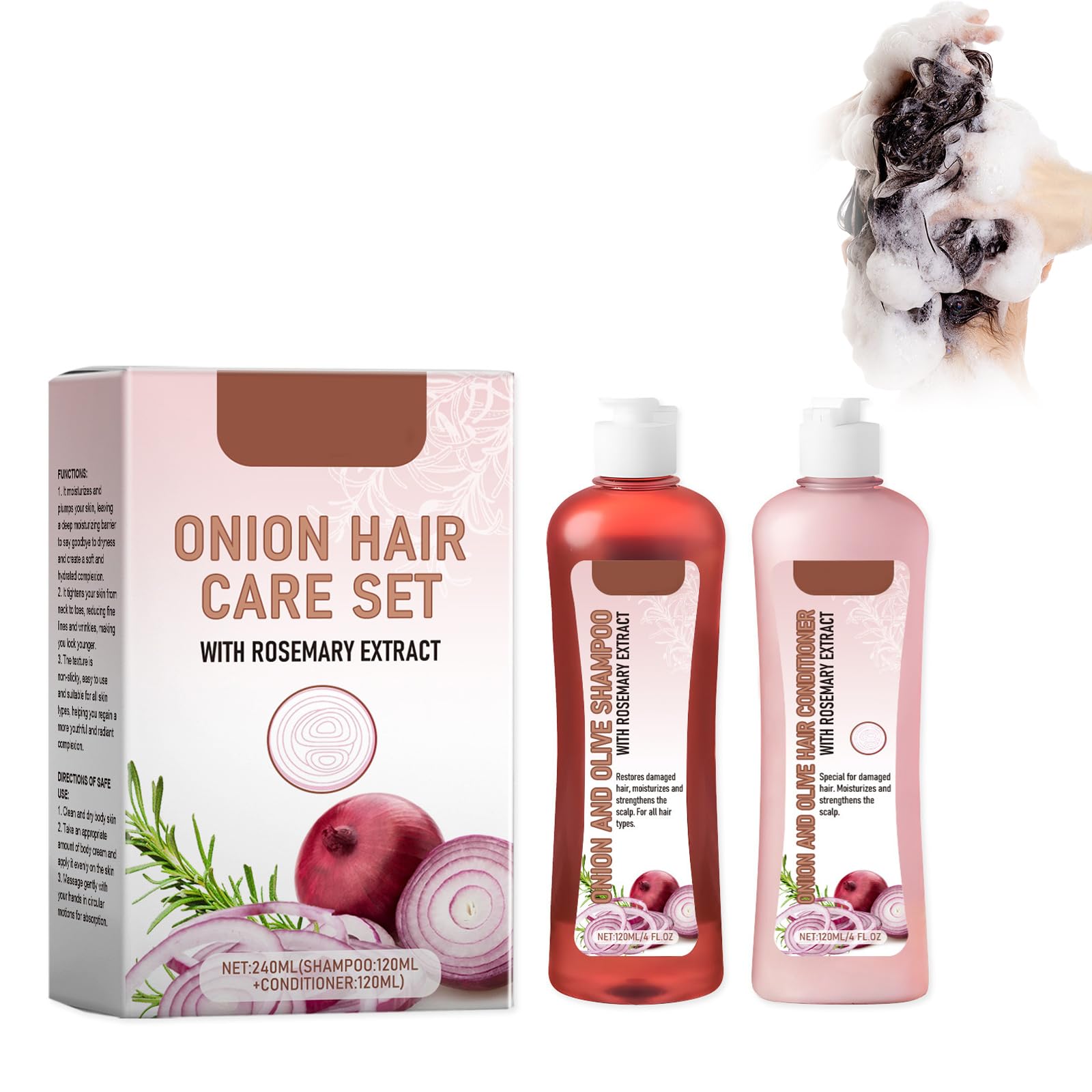 Kit de shampooing et de traitement à l'oignon, biotine et romarin, anti-chute de cheveux, hydratant, pour tous les types de cheveux