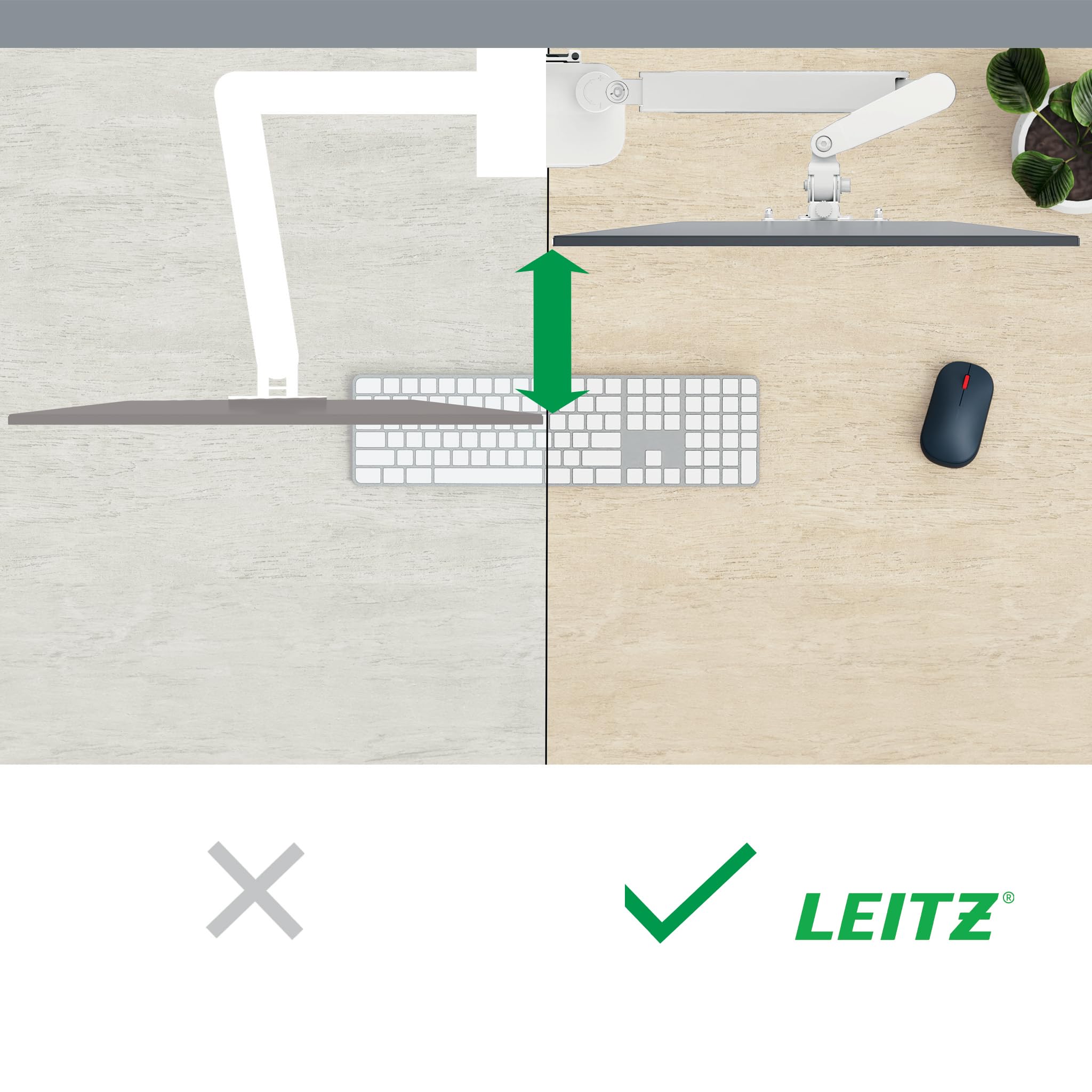 Leitz Ergo Brazo Ergonómico para Monitor y Portátil (17''-32'') – Soporte de Escritorio con Giro, Inclinación y Rotación, hasta 18 kg, Compatible VESA, Gris Claro, 65380085
