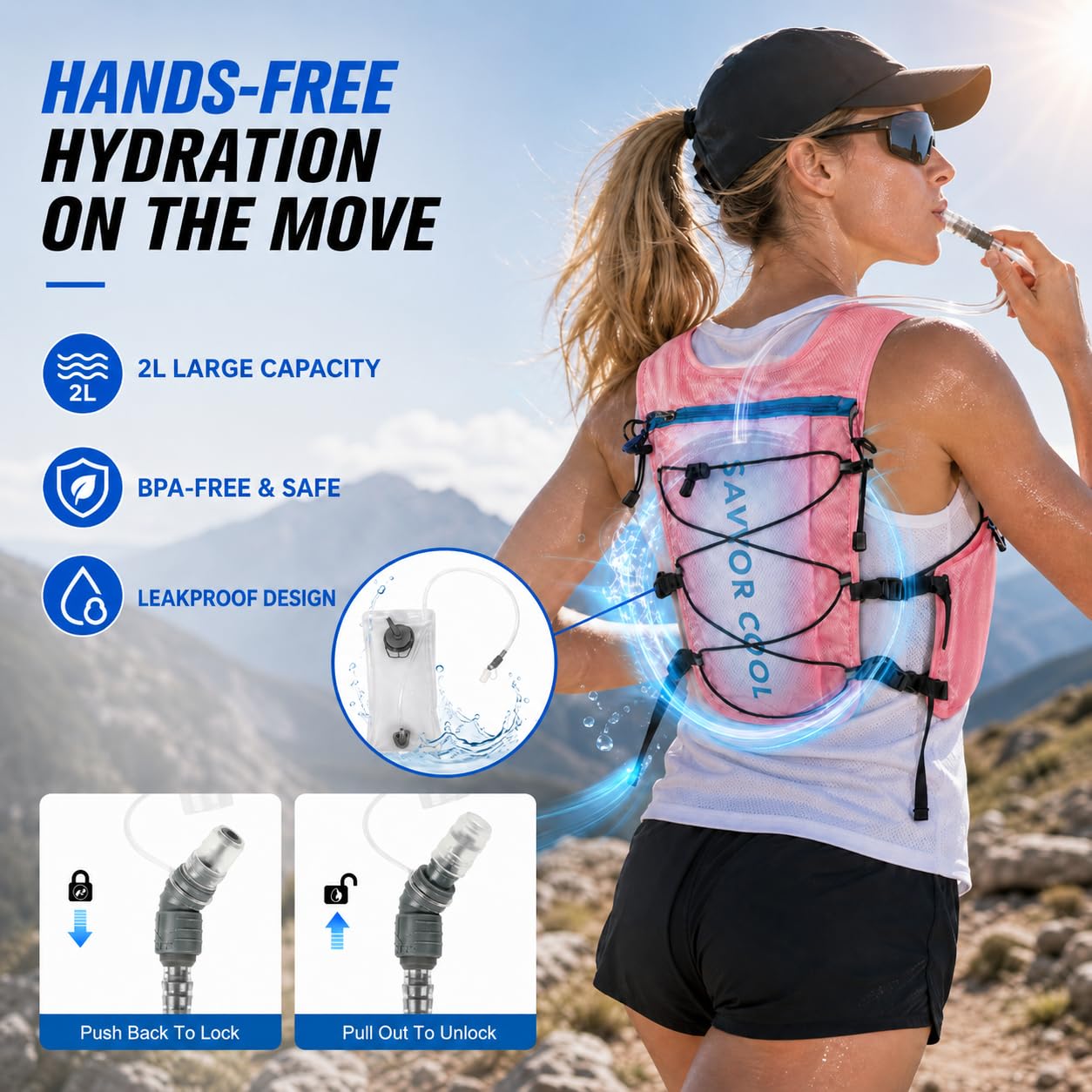 Gilet de course rafraîchissant avec poche d'hydratation de 2 l, sac à dos d'hydratation de 10 l, 3 packs de refroidissement, système de refroidissement de 180 min, réfléchissant, pour