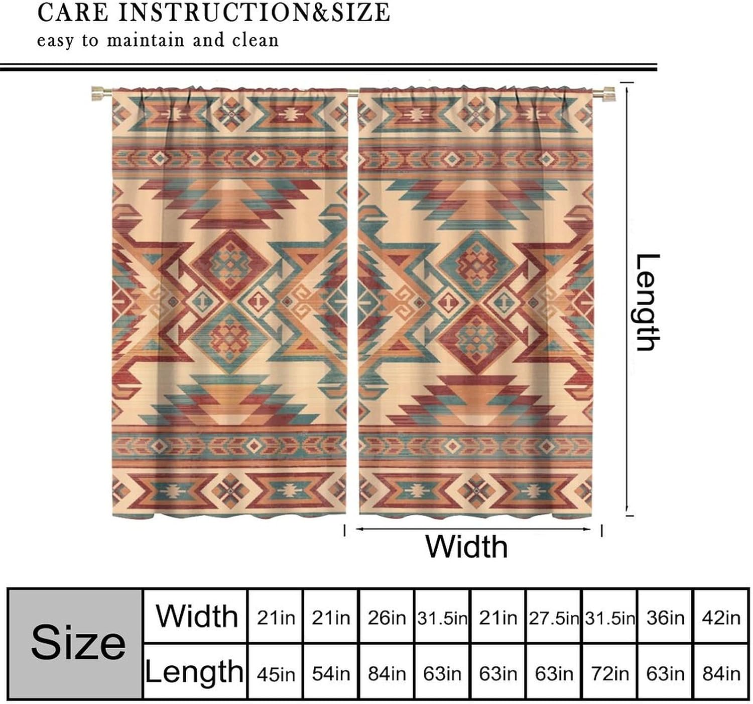 Aztec Curtains, Southwestern Ethnic Geometric Tribal Navajo Boho Native American Pattern for Room Decor, Print Blackout Drapes for Living Room Bedroom Kitchen 2 Panel Set 21" W X 45" L