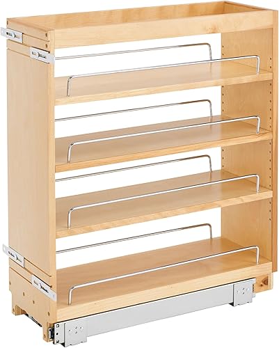 Rev-A-Shelf 448-BC-8C - Organizador de almacenamiento extraíble de gabinete de base totalmente montado de 8 pulgadas con estantes de madera