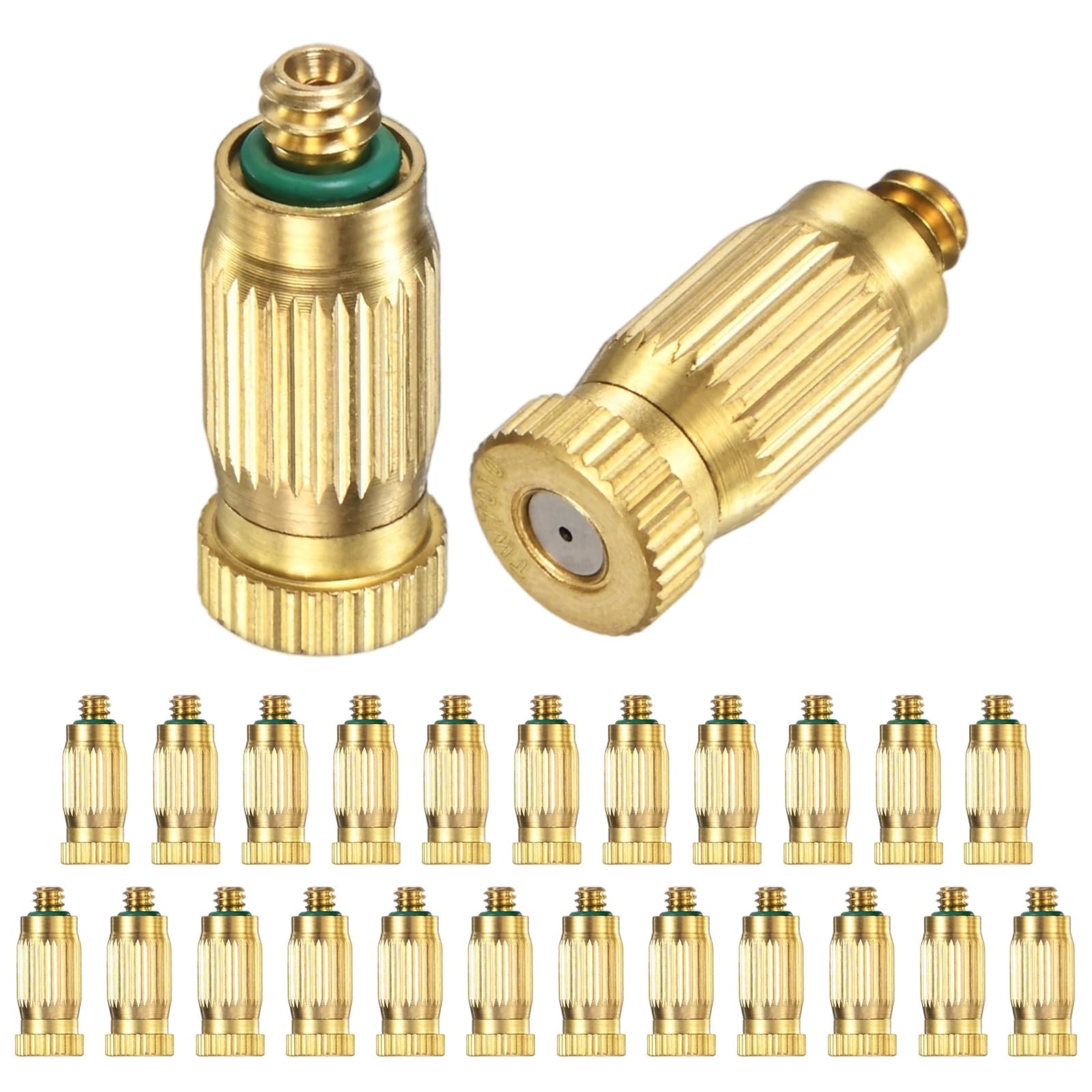 M METERXITY 25-Pack Brass Misting Nozzles, 0.028inch/0.7mm Orifice High Pressure Spray Misting Nozzle 3/16 UNC Outdoor Anti-Drip Spray Head for Outdoor Cooling System/Landscaping/Greenhouse โ image 1