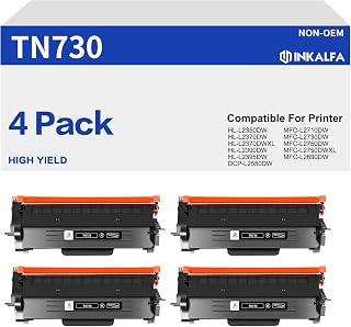 Inkalfa Compatible TN730 Toner Cartridge: Replacement for Brother TN760 TN730 TN-760 TN 760 730 TN-730 for DCP-L2550DW HL-L2390DW MFC-L2710DW HL-L2370DE MFC-L2750DW MFC-L2730DW Printer (Black, 4-Pack)
