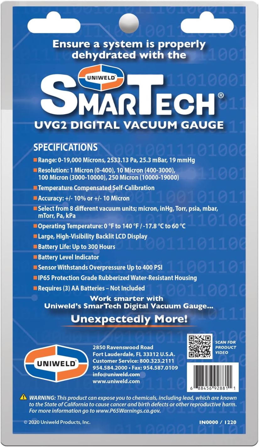 Uniweld UVG2 SmarTech Digital Vacuum Gauge & Adapter