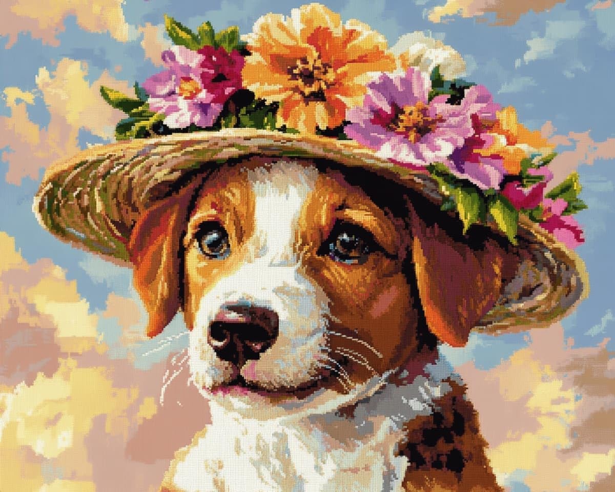 AxiangziK Cross Stitch Kits 40x50cm,Dog Wearing a hat 11CT Printed Cross Stitch for Adults Beginners,Complete DIY Embroidery with Needles and Threads for Home Decor