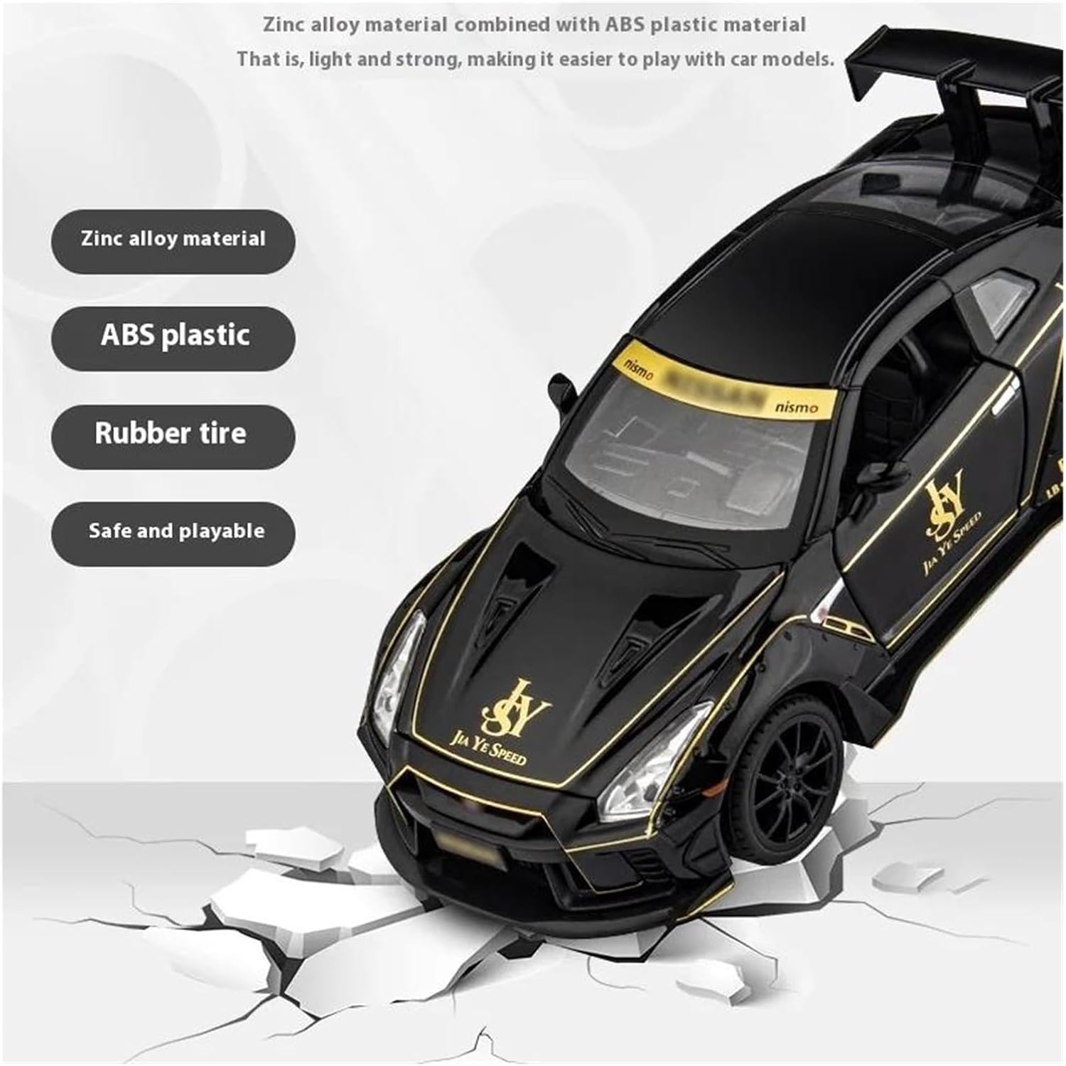 Scale car Model 1:22 for GTR Racing Alloy Car Model Display Car Model Proportional Car Model Put in Display Cabinet Suitable for Display(Black)