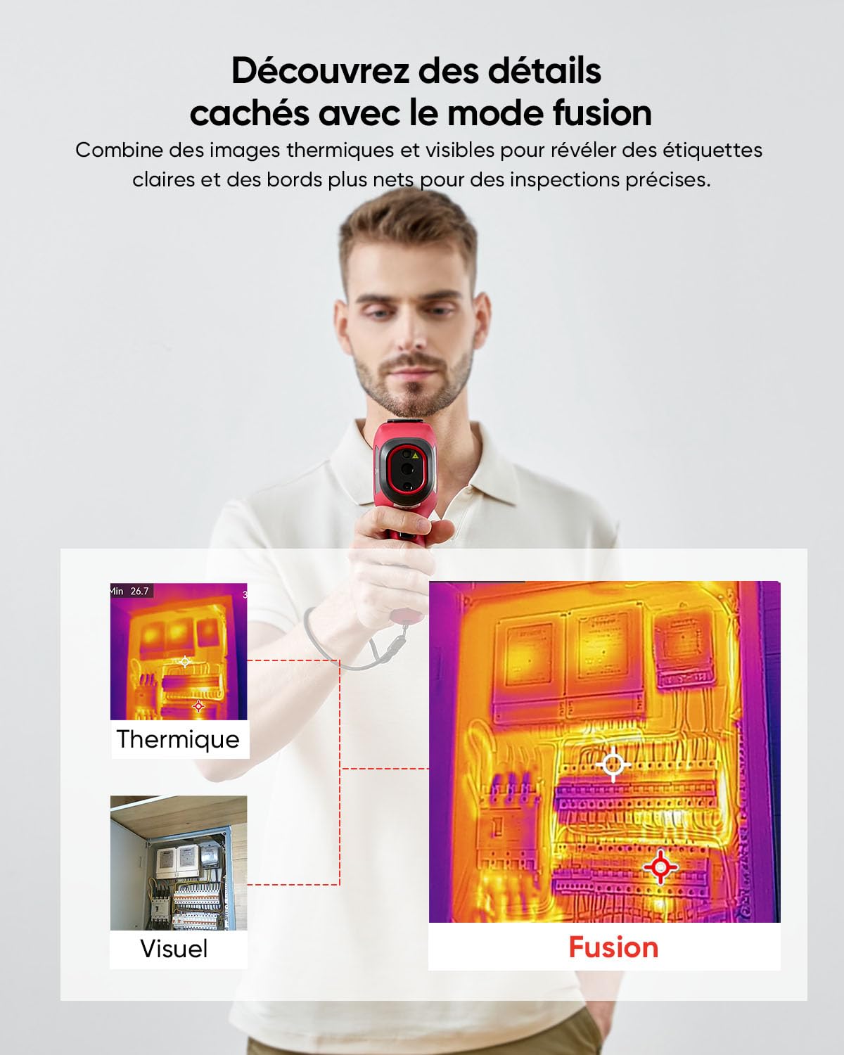 Caméra thermique E02,SuperIR Résolution IR 240x240 avec caméra visible, portable d'imagerie thermique infrarouge avec pointeur laser, fréquence de rafraîchissement 20Hz, -20°C à 400°C