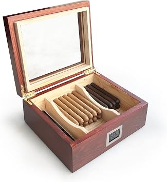 Shark Anatolia Mezmob Solid Native Cedar Tree Humidor Cigar Box Glass 2 Compartment Digital