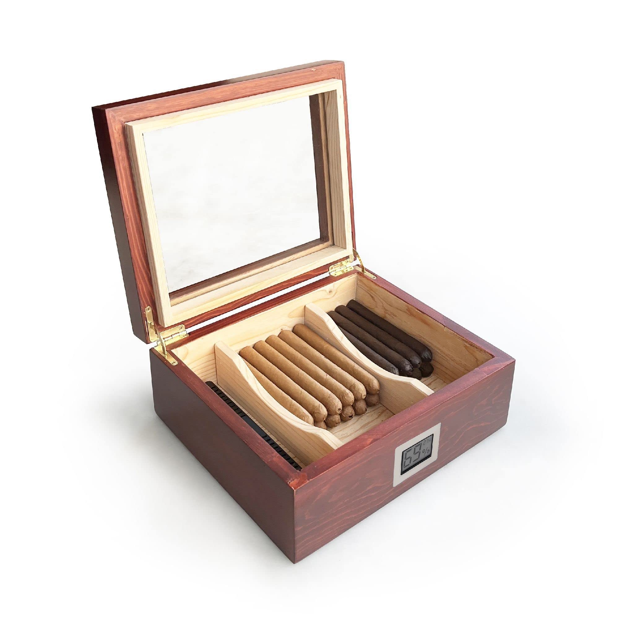 Zigarren-Humidor, Zedernholz, 25–50 Zigarren, mit digitalem Hygrometer, 2 Trennwände