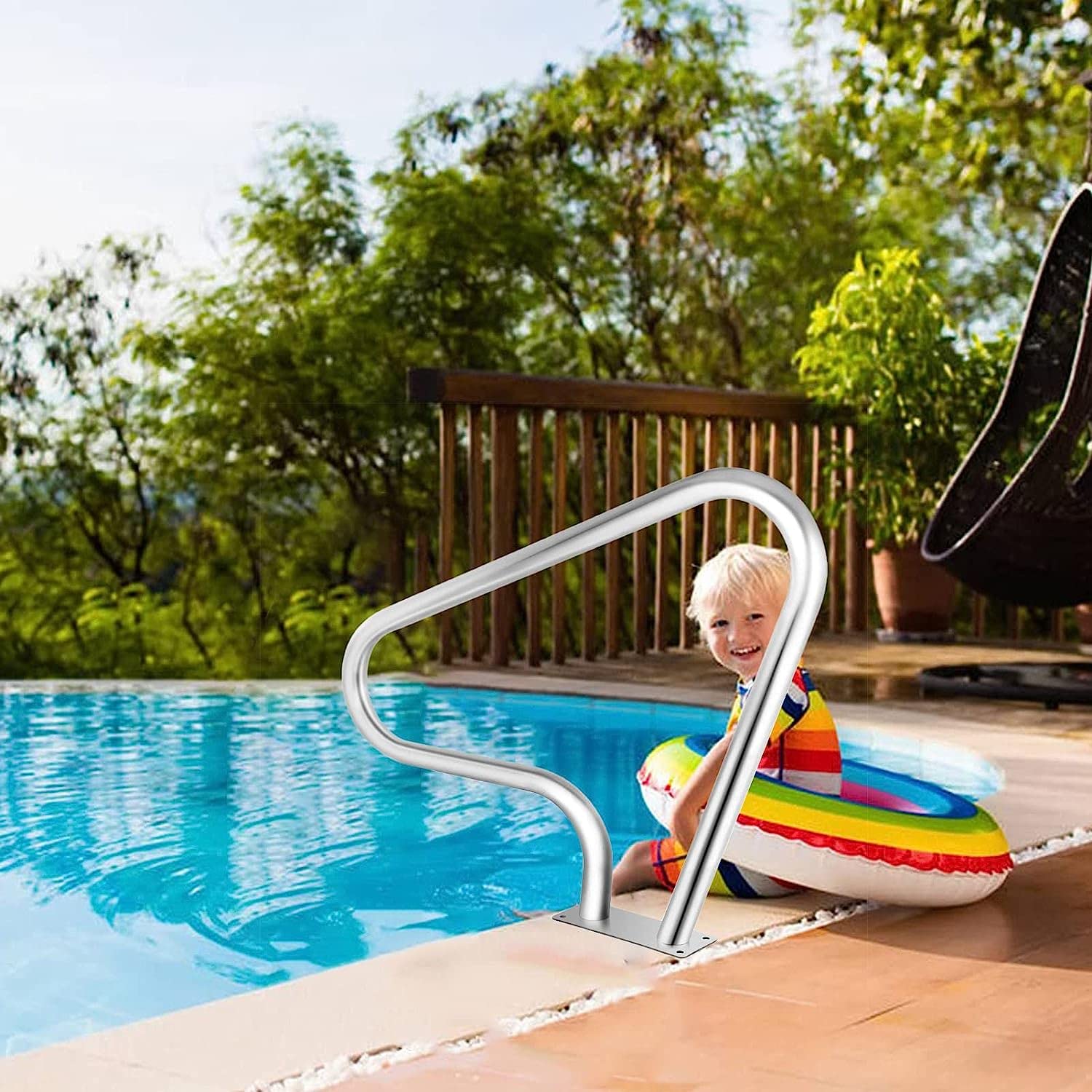 Pool Handrail Handle Grab Rails Swimming Pool Rail Pool Railing Pool Rail Pool Railing,Swimming Pool Deck Handrail Stationary Stainless Steel 250Lbs Capacity with Blue Grip