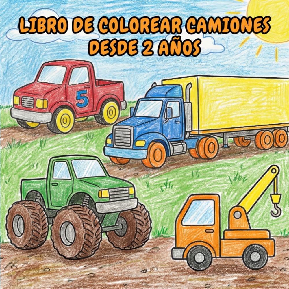 Libro de Colorear Camiones desde 2 Años: 50 Páginas Fáciles de Monster Trucks, Camiones de Bomberos, Volquetes, Camiones de Basura y Más