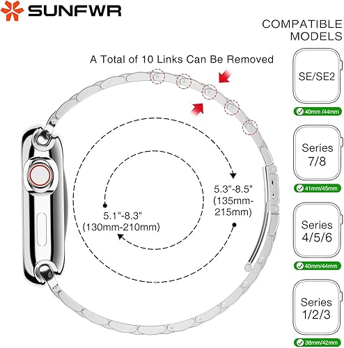 Miniatura 2 de SUNFWR Compatible con Apple Watch Band de 1.614 pulgadas, 1.575 pulgadas, 1.496 pulgadas, para mujeres y hombres, correa de metal de acero