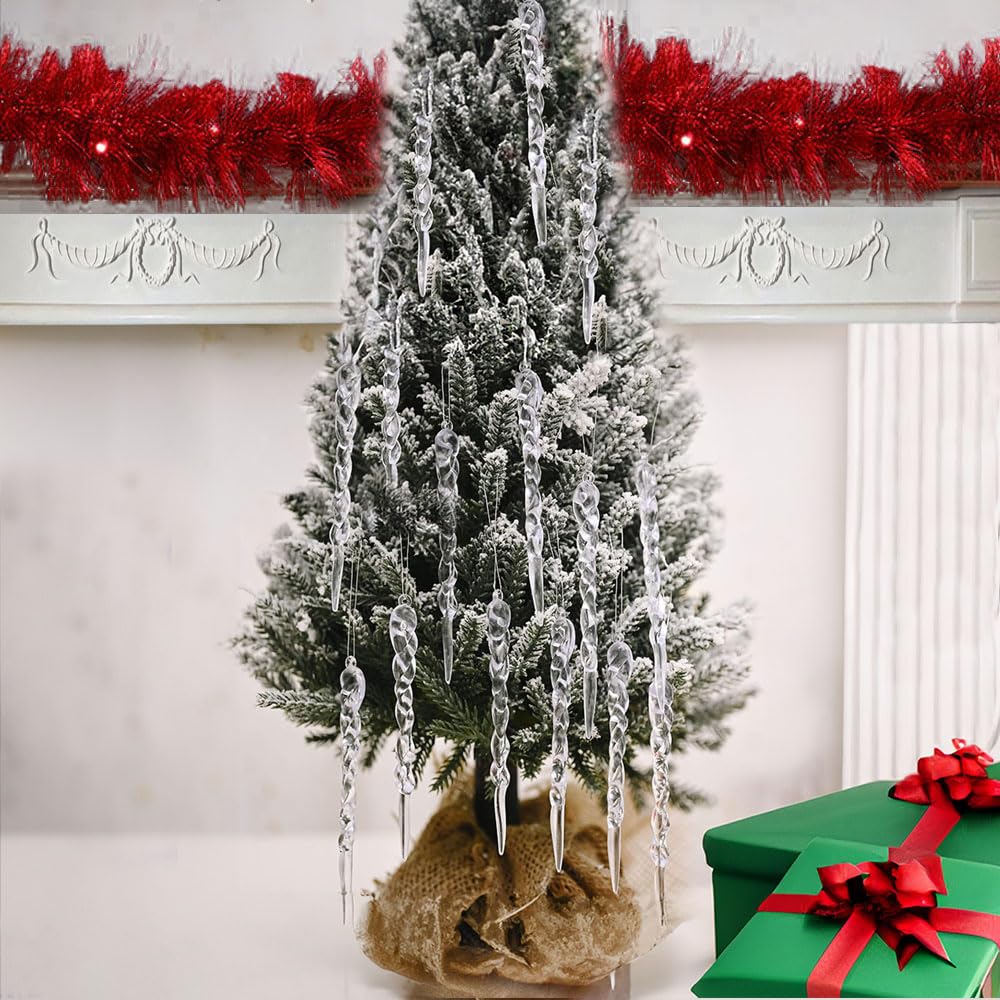 Carámbanos Colgantes Árbol de Navidad Decoraciones Árbol de Navidad Adorno de Cristal Acrílico Decorativo para Colgar - 25 Piezas