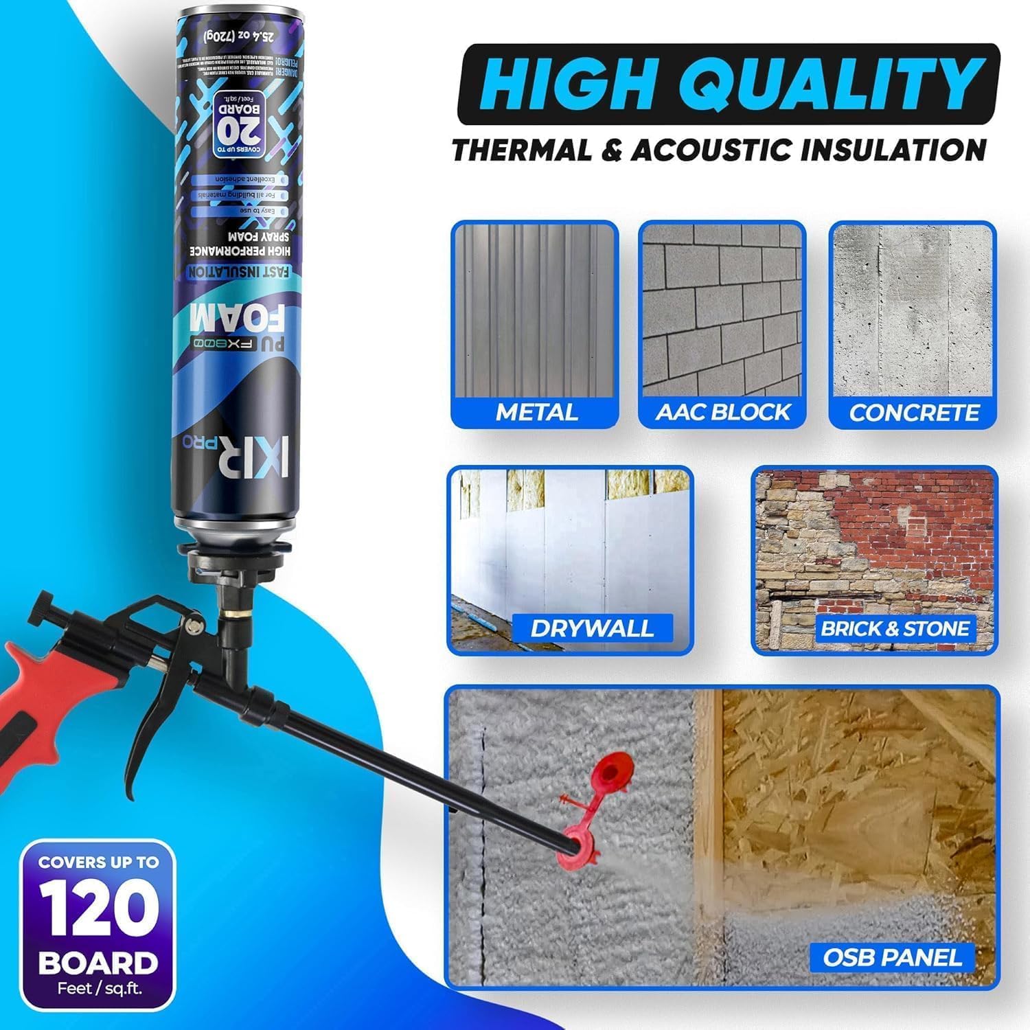 Spray Foam Insulation Can (24 x 26.46 oz. / 750 g) Expanding Sealant, Closed Cell Spray Foam Insulation, High Density, Walls Ceiling Windows Doors