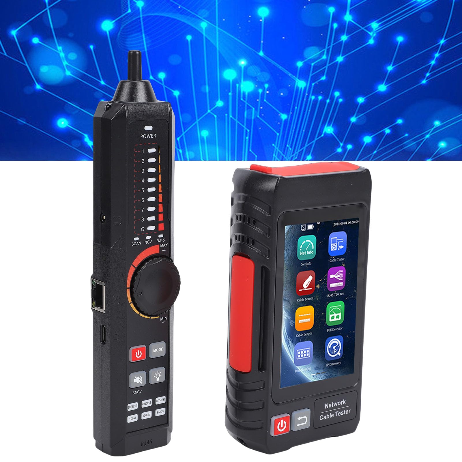 Tester per cavi di rete RJ45 multifunzione, touch screen IPS da 4 pollici Batteria ricaricabile da 4000 mAh Tracker per cavi Test TDR fino a 3000 m per cavi UTP Supporta strumenti