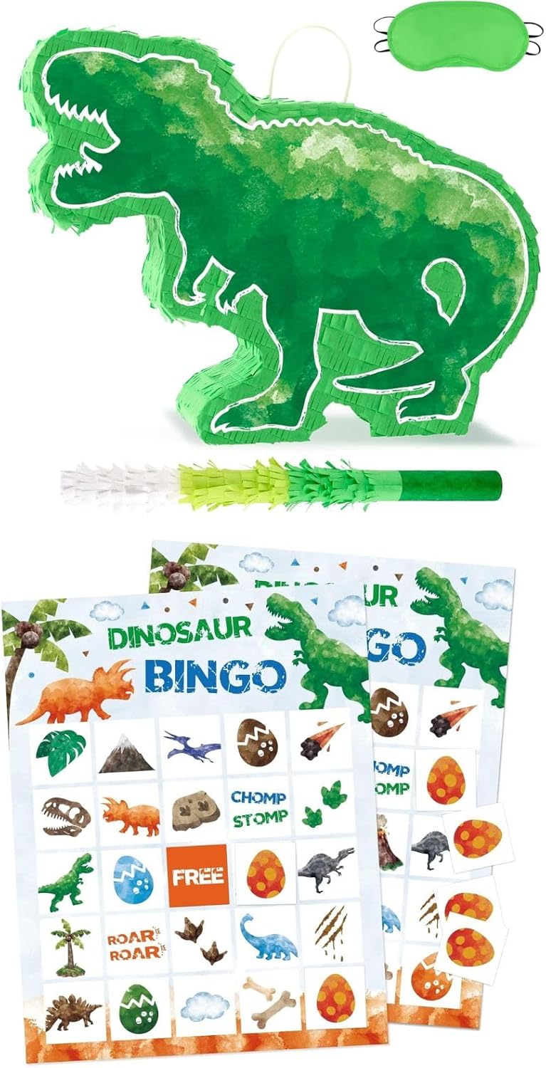 WERNNSAI 24Pcs Dinosaur Party Bingo Games + Dinosaur Piñata