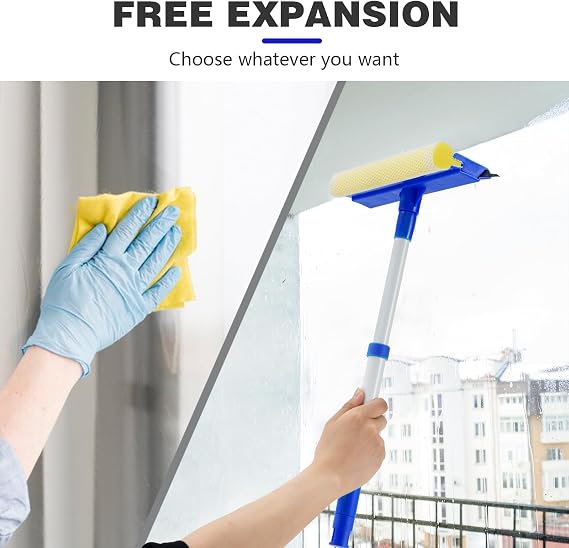 Bryquelin Window Squeegee for Home,2 in 1 Squeegee Window Cleaner with 18 Long Handle,Sponge Car Window Squeegee for Gas Station, Glass,Shower,Outdoor High Window Cleaning