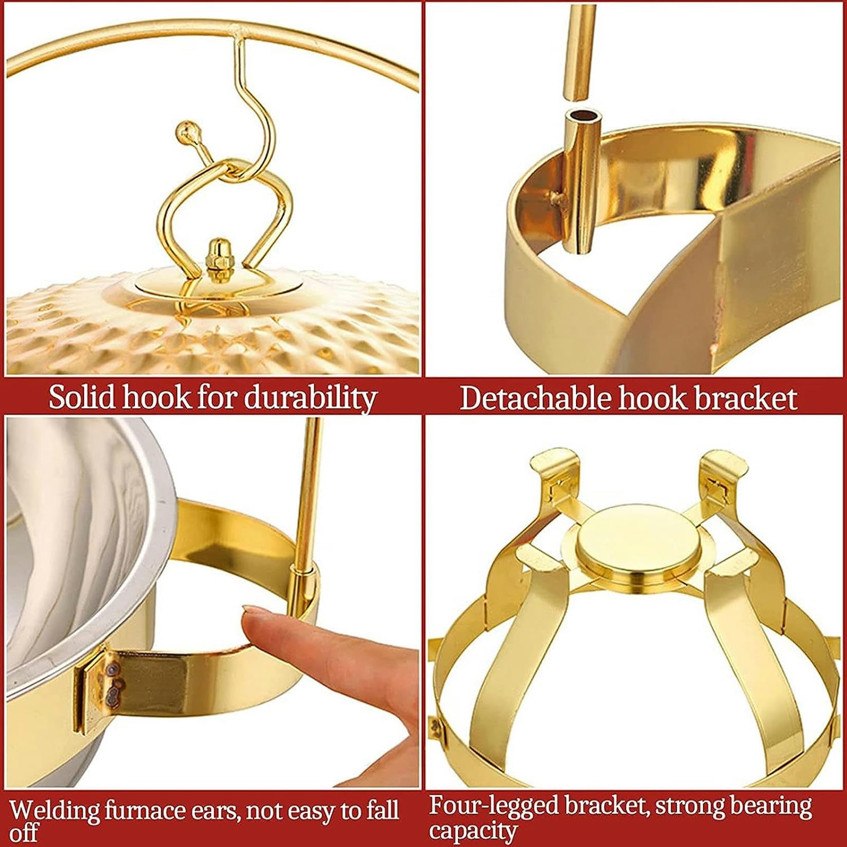 Chafing Dish in acciaio inossidabile dorato con gancio, set di contenitori riscaldanti per buffet di catering, include teglia per cibo, teglia per acqua, porta combustibile, per feste, matrimoni, ri
