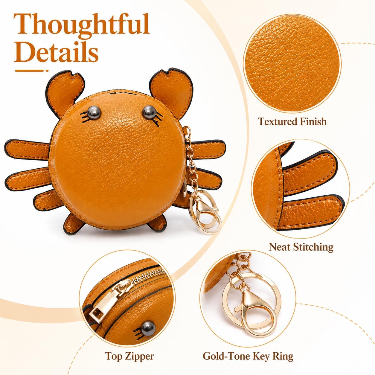 Crab Coin Purse Mini Animal Cartoon Change Pouch with Keychain Cute Leather Wallet Key Bag for Women Kids