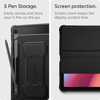 Spigen for Galaxy Tab S10 FE Case (2025), Galaxy Tab S9 Case (2023), Rugged Armor Pro Protective Tri-Fold Cover and S Pen Holder, 10.9 inch, Black
